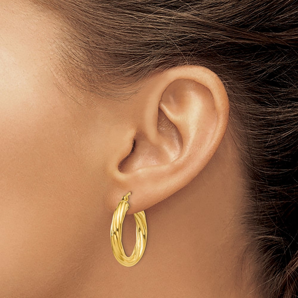 QE6672 Sterling Silver Gold Flash Plated Twisted 4x25mm Hoop Earrings