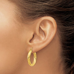 QE6672 Sterling Silver Gold Flash Plated Twisted 4x25mm Hoop Earrings