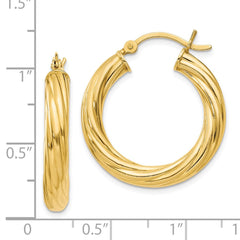 QE6672 Sterling Silver Gold Flash Plated Twisted 4x25mm Hoop Earrings