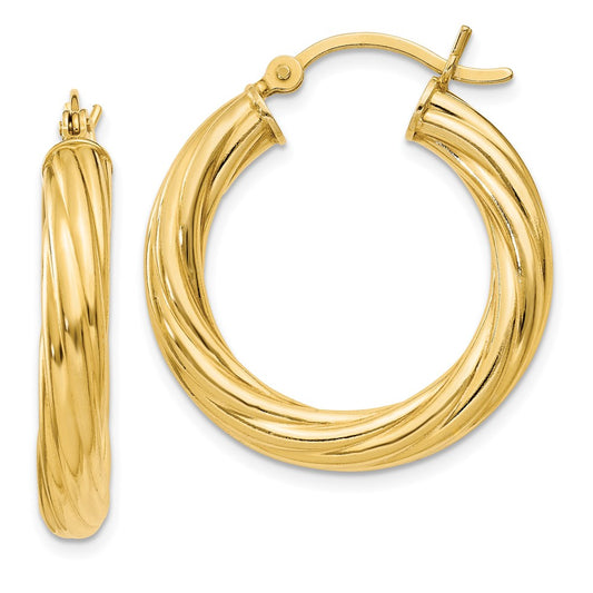 QE6672 Sterling Silver Gold Flash Plated Twisted 4x25mm Hoop Earrings