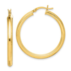 QE6682 Sterling Silver Gold Flash Plated 3x35mm Grooved Hoop Earrings