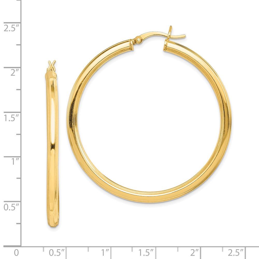 QE6683 Sterling Silver Gold Flash Plated 3x45mm Grooved Hoop Earrings