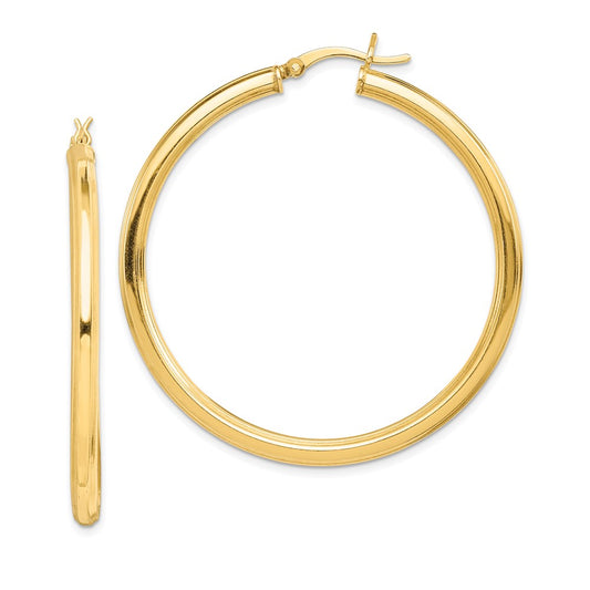 QE6683 Sterling Silver Gold Flash Plated 3x45mm Grooved Hoop Earrings