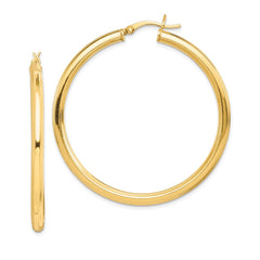 QE6683 Sterling Silver Gold Flash Plated 3x45mm Grooved Hoop Earrings