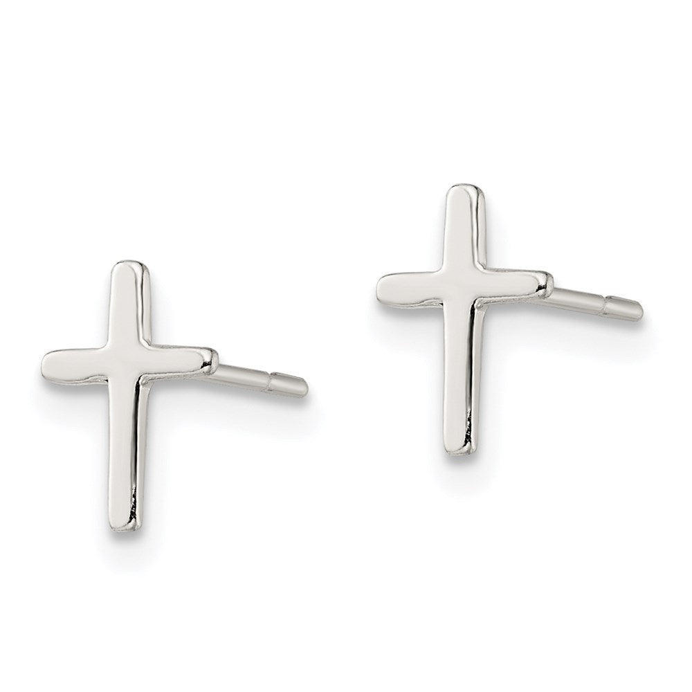 QE669 Sterling Silver Polished Latin Cross Post Earrings