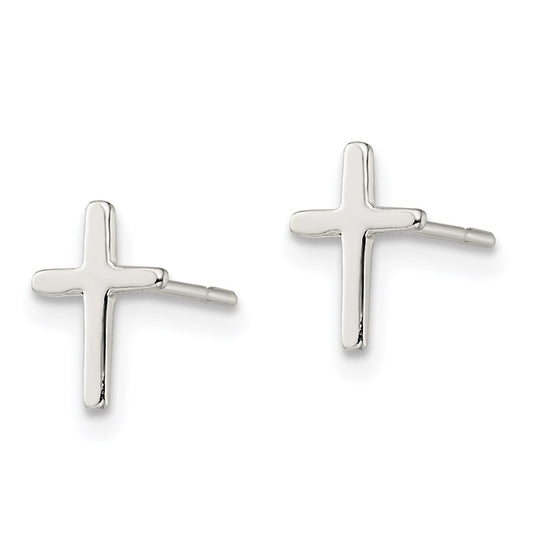 QE669 Sterling Silver Polished Latin Cross Post Earrings