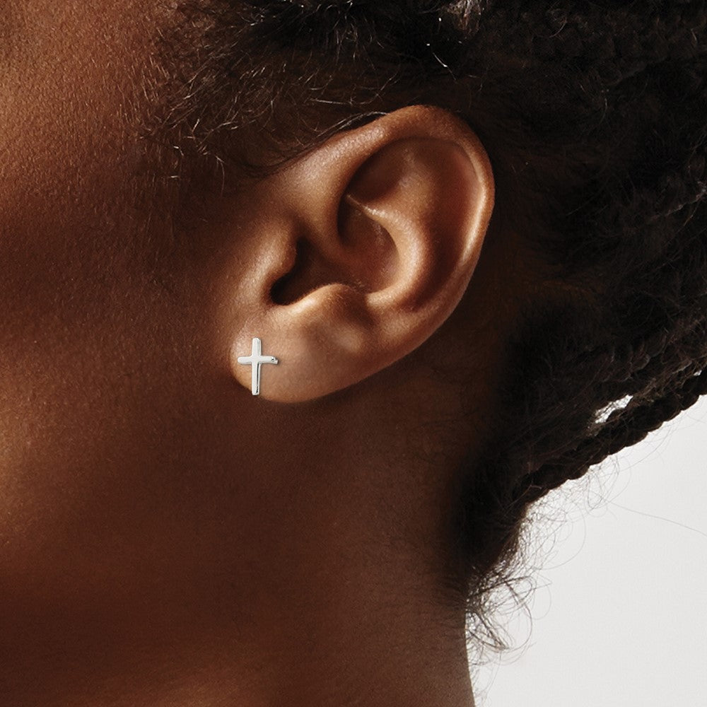 QE669 Sterling Silver Polished Latin Cross Post Earrings
