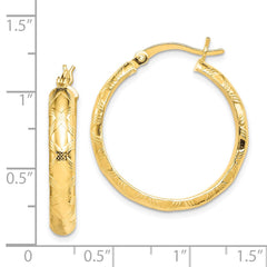 QE6690 Sterling Silver Gold Flash Plated Patterned 4x25mm Hoop Earrings