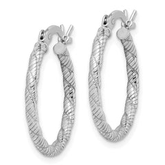 QE6710 Sterling Silver Rhodium-plated Patterned Twist 2x20mm Hoop Earrings