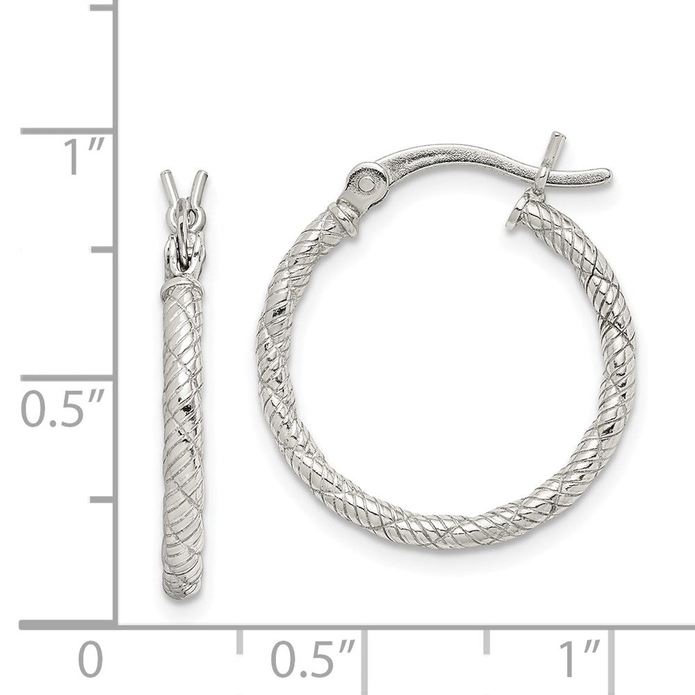 QE6710 Sterling Silver Rhodium-plated Patterned Twist 2x20mm Hoop Earrings