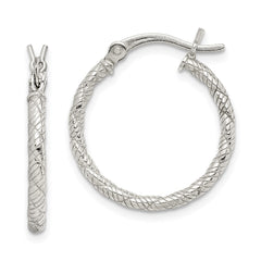 QE6710 Sterling Silver Rhodium-plated Patterned Twist 2x20mm Hoop Earrings