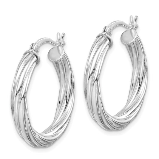 QE6717 Sterling Silver Rhodium-plated Twisted 4x25mm Hoop Earrings