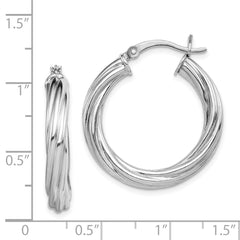 QE6717 Sterling Silver Rhodium-plated Twisted 4x25mm Hoop Earrings
