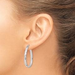 QE6720 Sterling Silver Rhodium-plated 4mm Textured Hoop Earrings