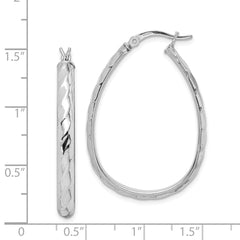 QE6720 Sterling Silver Rhodium-plated 4mm Textured Hoop Earrings