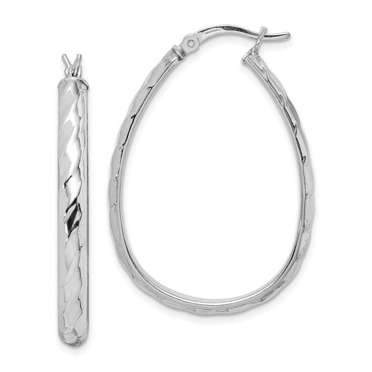 QE6720 Sterling Silver Rhodium-plated 4mm Textured Hoop Earrings
