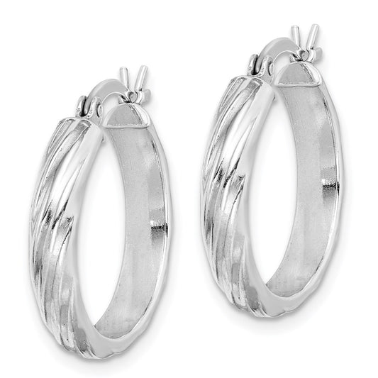 QE6722 Sterling Silver Rhodium-plated Textured 20mm Hoop Earrings