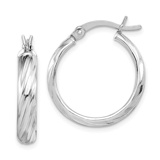 QE6722 Sterling Silver Rhodium-plated Textured 20mm Hoop Earrings