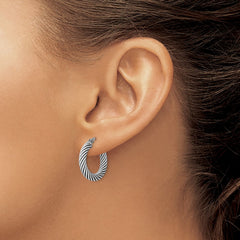 QE6728 Sterling Silver Antiqued 3.25x20mm Twisted Hoop Earrings