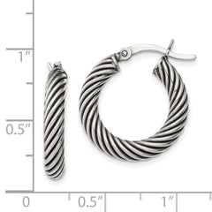 QE6728 Sterling Silver Antiqued 3.25x20mm Twisted Hoop Earrings
