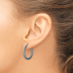 QE6729 Sterling Silver Antiqued 3.25x25mm Twisted Hoop Earrings