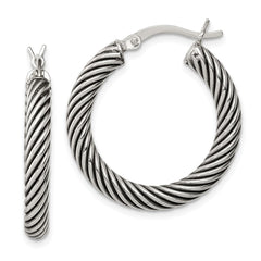 QE6729 Sterling Silver Antiqued 3.25x25mm Twisted Hoop Earrings