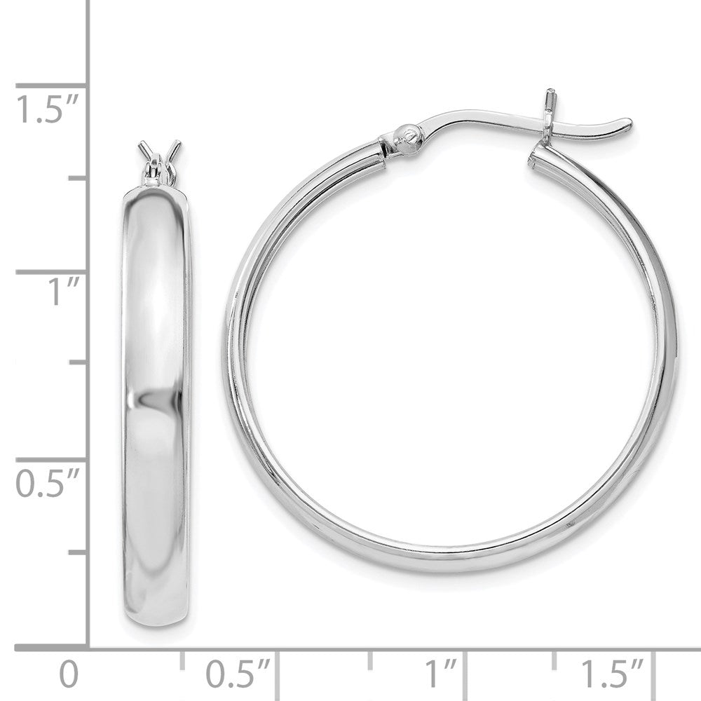 QE6744 Sterling Silver Rhodium-plated 4mm x 30 Hoop Earrings