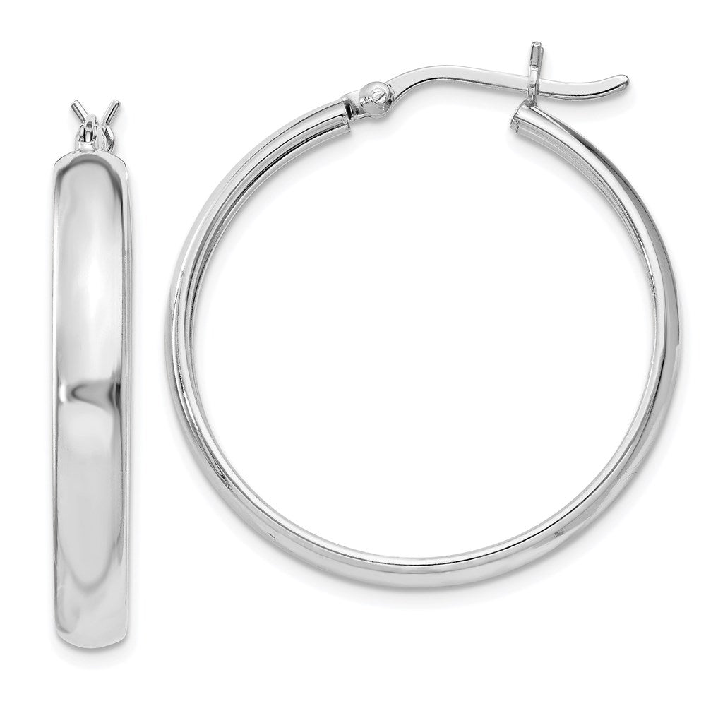 QE6744 Sterling Silver Rhodium-plated 4mm x 30 Hoop Earrings