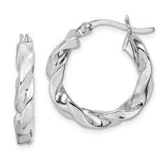 QE6745 Sterling Silver Rhodium Plated Twisted 3.5x20mm Hoop Earrings