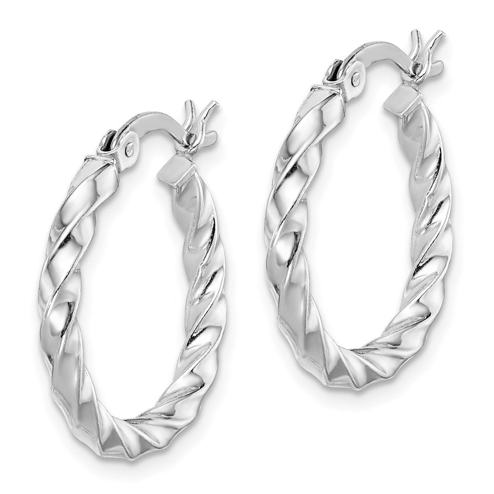 QE6751 Sterling Silver Rhodium-plated Twisted 3x20mm Hoop Earrings
