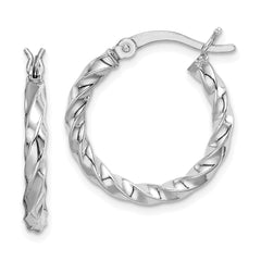 QE6751 Sterling Silver Rhodium-plated Twisted 3x20mm Hoop Earrings
