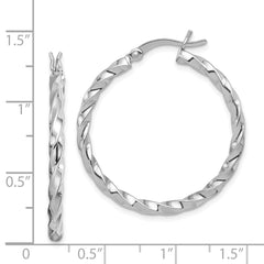 QE6752 Sterling Silver Rhodium-plated Twisted 3x30mm Hoop Earrings