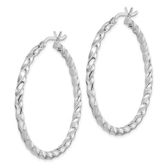 QE6755 Sterling Silver Rhodium-plated Twisted 3x40mm Hoop Earrings