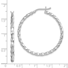 QE6755 Sterling Silver Rhodium-plated Twisted 3x40mm Hoop Earrings
