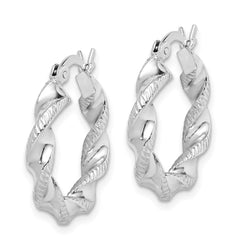 QE6756 Sterling Silver Rhodium Plated Twisted 3.5x20mm Hoop Earrings