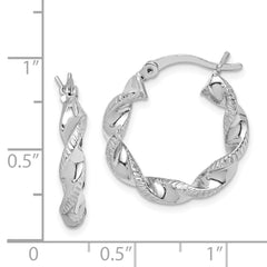 QE6756 Sterling Silver Rhodium Plated Twisted 3.5x20mm Hoop Earrings
