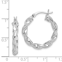 QE6757 Sterling Silver Rhodium Plated Twisted 3.5x25mm Hoop Earrings