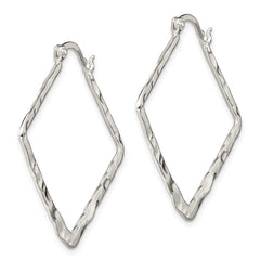 QE6798 Sterling Silver Rhod-pltd Polished/Hammered Square Hoop Earrings