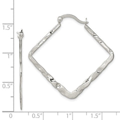 QE6798 Sterling Silver Rhod-pltd Polished/Hammered Square Hoop Earrings