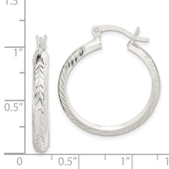 QE6812 Sterling Silver Polished & Diamond-cut 4mm Round Hoop Earrings