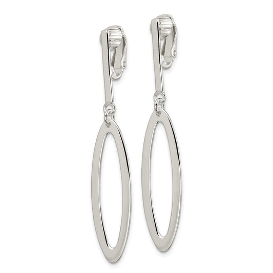QE6833 Sterling Silver Polished Non-Pierced Elongated Oval Dangle Earrings