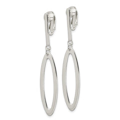QE6833 Sterling Silver Polished Non-Pierced Elongated Oval Dangle Earrings