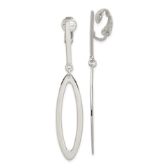 QE6833 Sterling Silver Polished Non-Pierced Elongated Oval Dangle Earrings