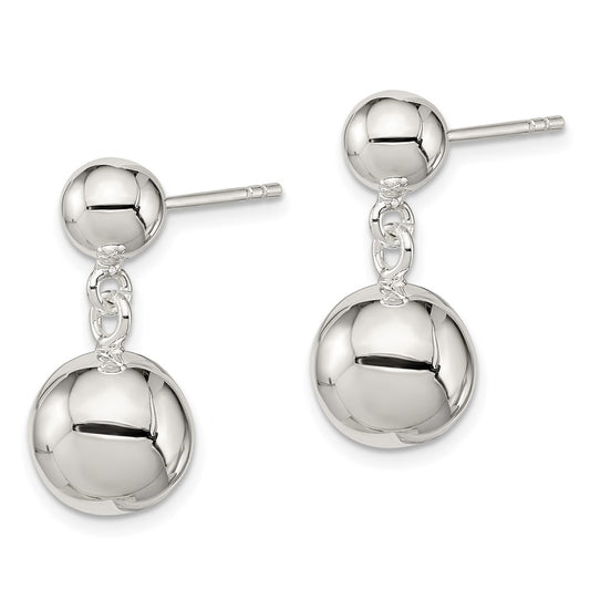 QE6839 Sterling Silver Round Bead Dangle Post Earrings