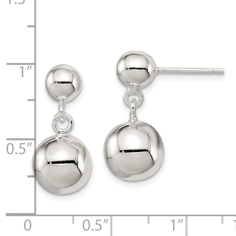 QE6839 Sterling Silver Round Bead Dangle Post Earrings