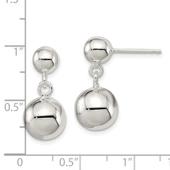 QE6839 Sterling Silver Round Bead Dangle Post Earrings