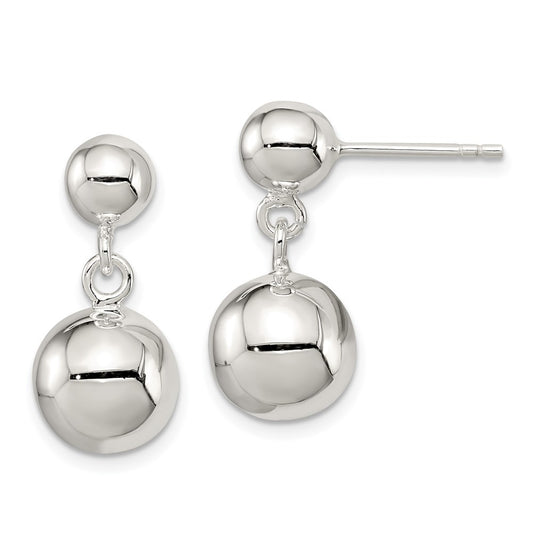 QE6839 Sterling Silver Round Bead Dangle Post Earrings