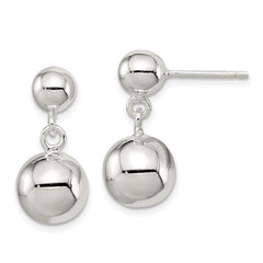 QE6839 Sterling Silver Round Bead Dangle Post Earrings