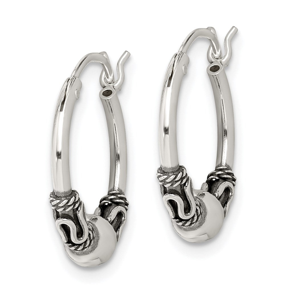 QE6856 Sterling Silver Antiqued Hoop Earrings