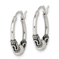QE6856 Sterling Silver Antiqued Hoop Earrings